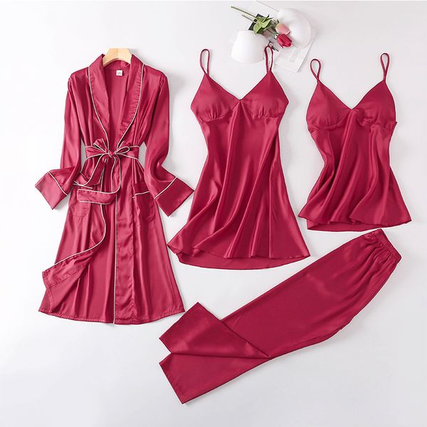 new products robe female summer women's spring and autumn fold-down collar viscose women's robes four-piece set trousers se, Black;brown
new products robe female summer women's spring and autumn fold-down collar viscose women's robes four-piece set trousers se, Black;brown