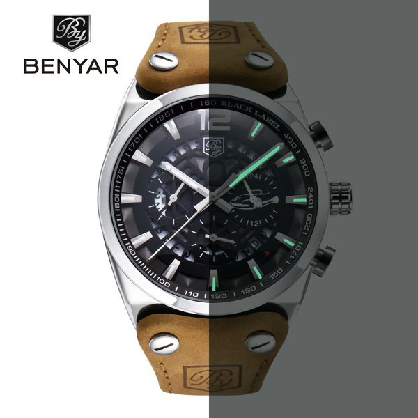 benyar brand chronograph sports men watches fashion military waterproof leather quartz watch relogio masculino zegarek meski c19010301, Slivery;brown
benyar brand chronograph sports men watches fashion military waterproof leather quartz watch relogio masculino zegarek meski c19010301, Slivery;brown