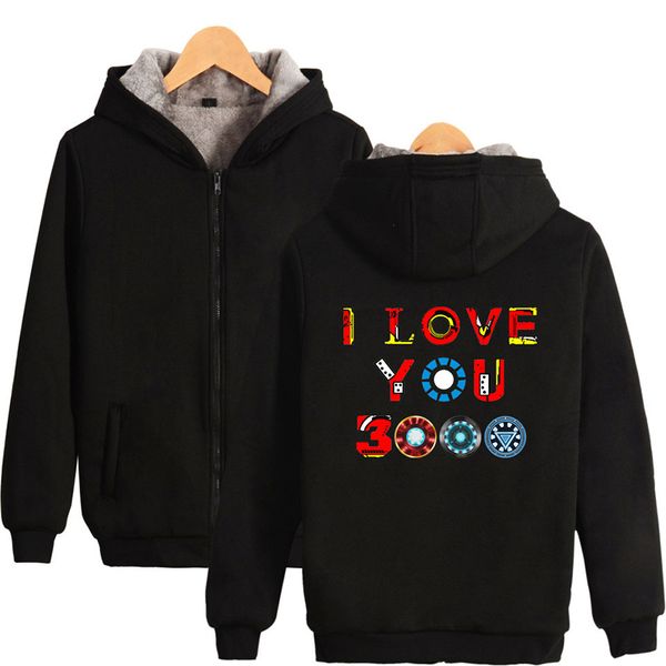 

i love you 3000 times winter fashion zipper men women hoodies jackets long sleeve thicker pocket zip up hoodie sweatshirts, Black