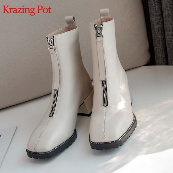 krazing pot genuine leather square toe streetwear med heels winter keep warm front zipper high fashion ankle boots l23, Black
krazing pot genuine leather square toe streetwear med heels winter keep warm front zipper high fashion ankle boots l23, Black