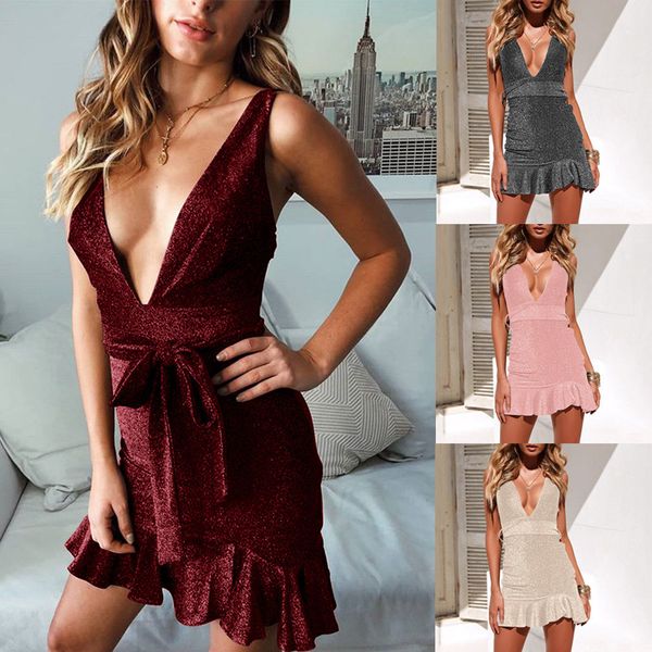 

Brand New Arrival Women's Bandage Bodycon Sleeveless Party Clubwear Short Mini Dress Sashes Sequined Skinny Pleated Dresses
