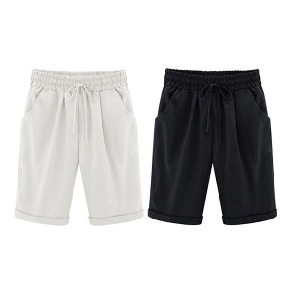 women drawstring short pants loose solid color plus size casual mid shorts lady comfortable knee length pants, Black;white
women drawstring short pants loose solid color plus size casual mid shorts lady comfortable knee length pants, Black;white