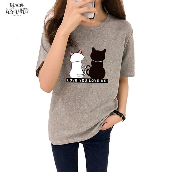 women t shirt two cats print t shirts women short sleeve o neck cotton causal tees spandex slim t shirt, White
women t shirt two cats print t shirts women short sleeve o neck cotton causal tees spandex slim t shirt, White