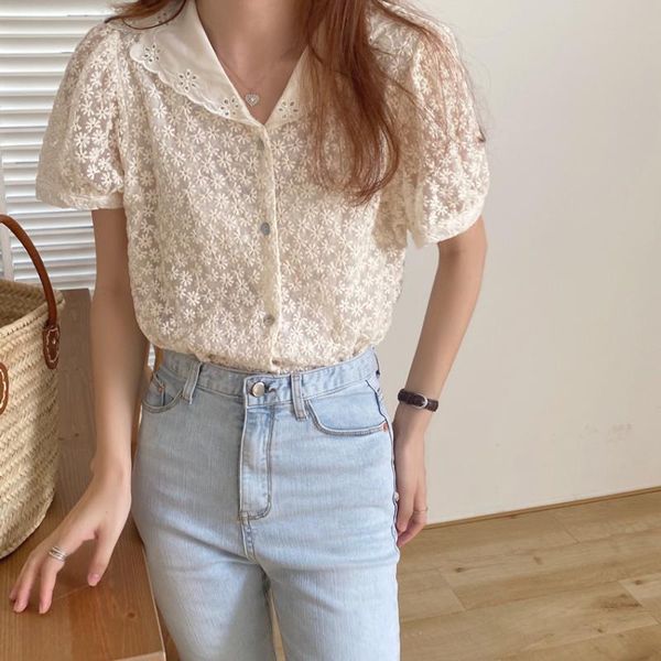 women's blouses & shirts women elegant woman 2021 fashion korean style short sleeve lapel solid hollow out lace shirt blusas, White
women's blouses & shirts women elegant woman 2021 fashion korean style short sleeve lapel solid hollow out lace shirt blusas, White