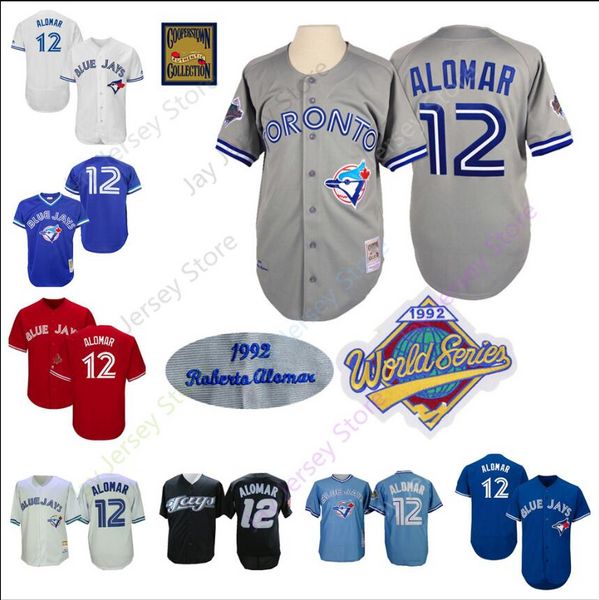 

Roberto Alomar Jersey 12 Blue Jays 1992 WS World Series Jerseys Toronto Baseball Home Away Cool Base Cooperstown Men Women Youth