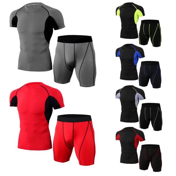 men workout tracksuit fitness workout 12 colors short sleeve shirts sport fitness running tights suit, Black;blue
men workout tracksuit fitness workout 12 colors short sleeve shirts sport fitness running tights suit, Black;blue