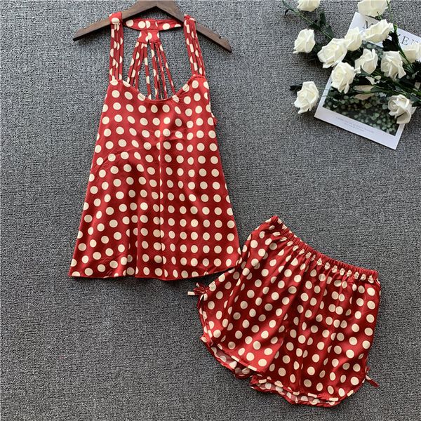 pajamas for women fashion polka dot print satin sleepwear summer sleeveless pyjama with chest pad, Black;red
pajamas for women fashion polka dot print satin sleepwear summer sleeveless pyjama with chest pad, Black;red