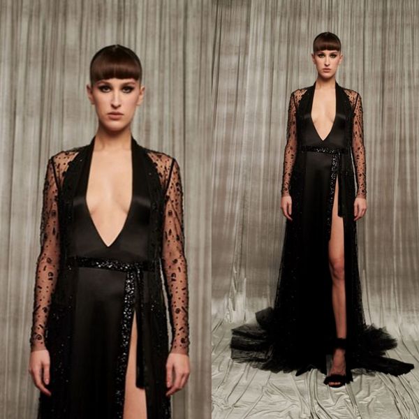 georges hobeika 2020 evening dresses v neck high side split lace satin prom gowns long sleeves sweep trian special occasion dress, Black;red
georges hobeika 2020 evening dresses v neck high side split lace satin prom gowns long sleeves sweep trian special occasion dress, Black;red