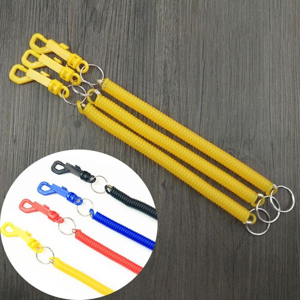 stretch keychain spiral spring key string keys hook stretchy snap coil clip holder anti lost plastic key chain ring keyring accessories, Slivery;golden