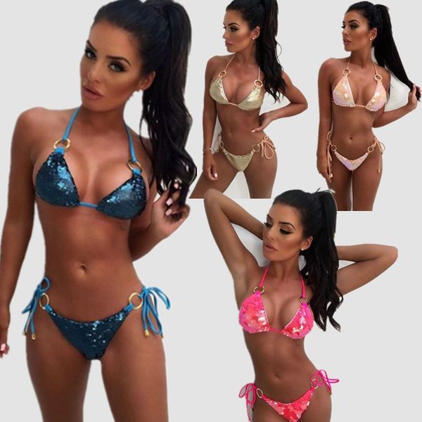 new gorgeous sequined bling bling metal ring multi colors split swimsuit ladies sequins swimwear beachwear bikini two pieces, White;black
new gorgeous sequined bling bling metal ring multi colors split swimsuit ladies sequins swimwear beachwear bikini two pieces, White;black