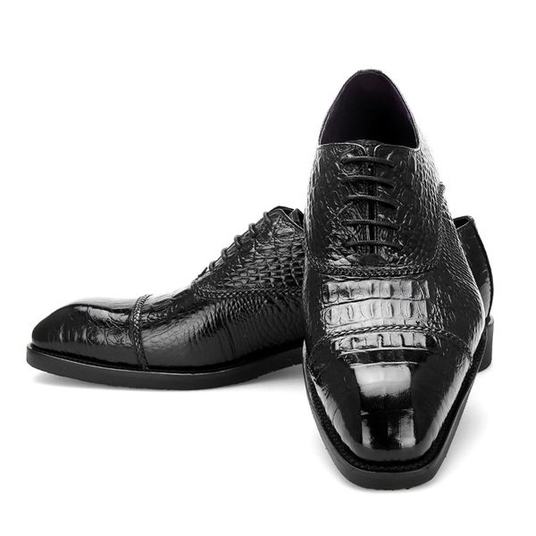 

black 2019 handmade italy crocodile shoes formal wedding party male dress shoe 100% genuine leather men's oxford business shoes