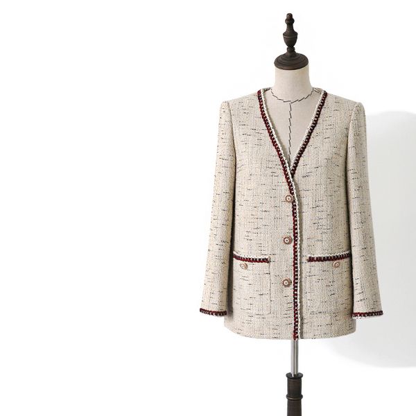 2019 autumn women v-neck plaid tweed coat fashion korean style loose coat b018, Black
2019 autumn women v-neck plaid tweed coat fashion korean style loose coat b018, Black