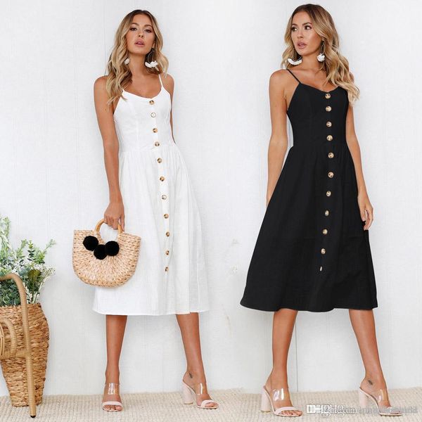 2018 spring and summer short skirt explosion models dress black and white solid color strap button dress, Black;gray
2018 spring and summer short skirt explosion models dress black and white solid color strap button dress, Black;gray