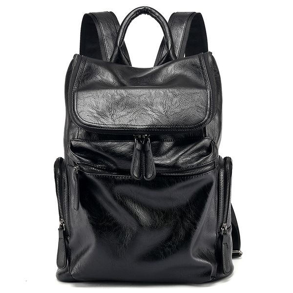 2019 new men's fashion leisure korean leather casual computer backpack