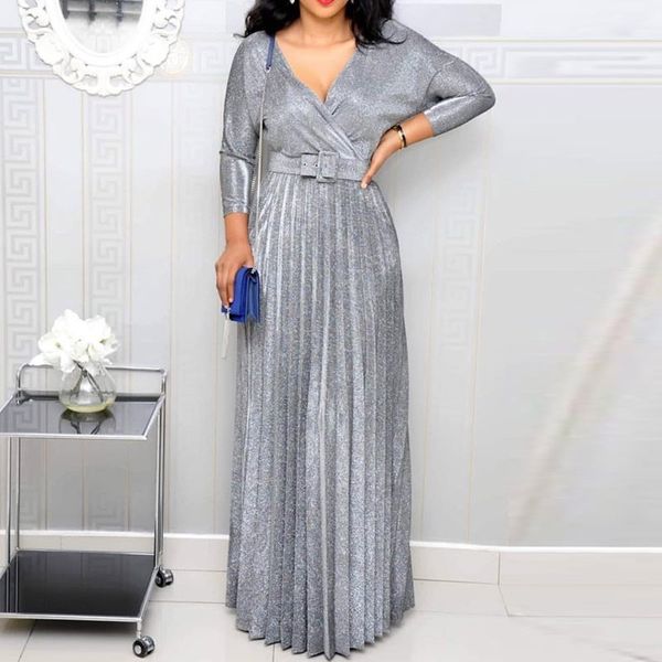 reflective party dress women pleated elegant evening robe plus size autumn winter fashion belt african long dresses 2019, Black;gray
reflective party dress women pleated elegant evening robe plus size autumn winter fashion belt african long dresses 2019, Black;gray