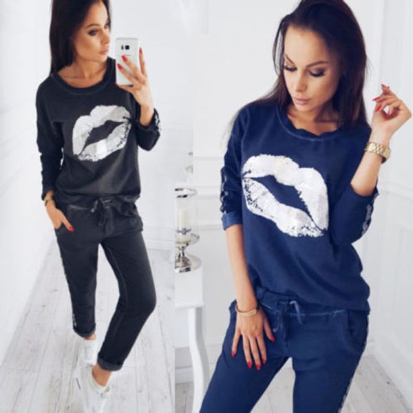 2020 autumn women sets casual long sleeve pullover suit lady fashion kiss printed sweatshirt long pants 2 pieces set outwear, Gray
2020 autumn women sets casual long sleeve pullover suit lady fashion kiss printed sweatshirt long pants 2 pieces set outwear, Gray