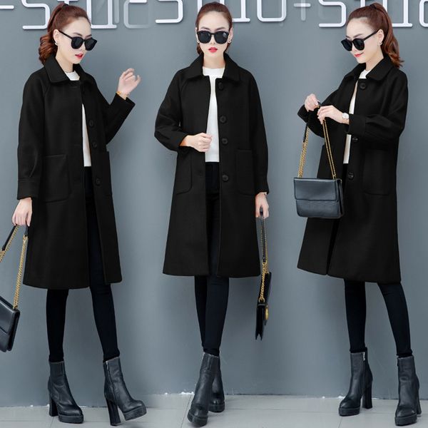 women warm windproof overcoat work solid 2020 vintage winter office long sleeve button woolen jacket coat cappotto da donna#3, Black
women warm windproof overcoat work solid 2020 vintage winter office long sleeve button woolen jacket coat cappotto da donna#3, Black