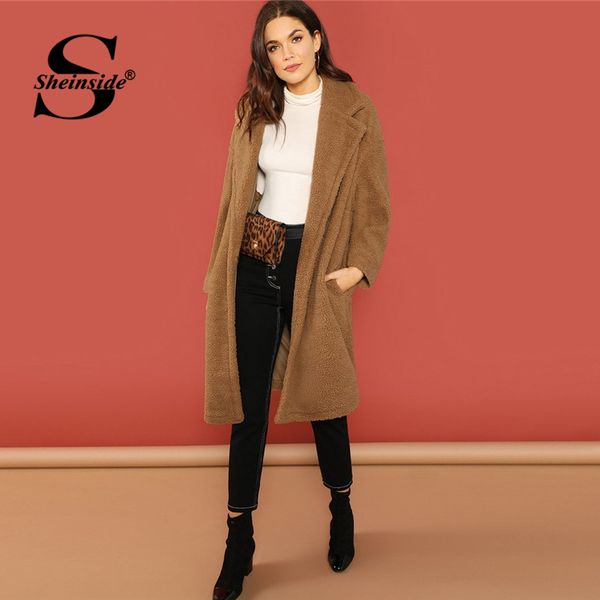 sheinside brown winter jacket women notch collar single button teddy coat ladies overcoat stretch outerwear womens long coats, Black;brown
sheinside brown winter jacket women notch collar single button teddy coat ladies overcoat stretch outerwear womens long coats, Black;brown
