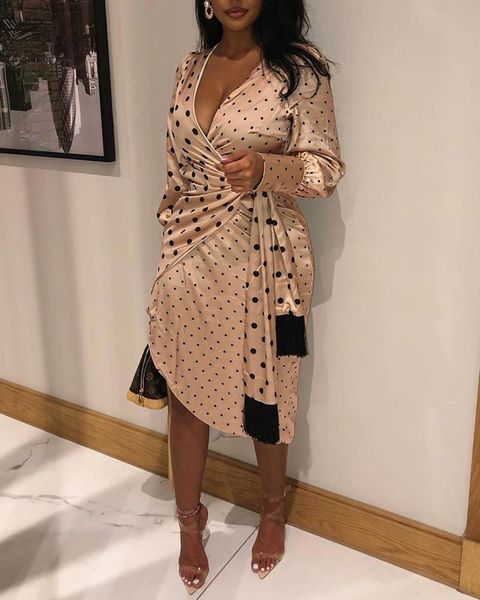 polka dot spliced wrap dress women v neck long sleeve casual midi dress ladies elegant work dresses, Black;gray
polka dot spliced wrap dress women v neck long sleeve casual midi dress ladies elegant work dresses, Black;gray