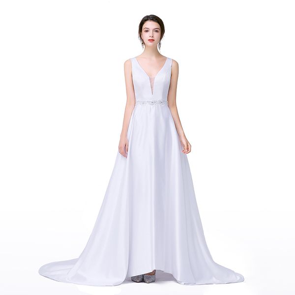 белые атласные v шеи пляж свадебные платья с кристаллическим sash 2020 backless a line свадебные платья, White
белые атласные v шеи пляж свадебные платья с кристаллическим sash 2020 backless a line свадебные платья, White