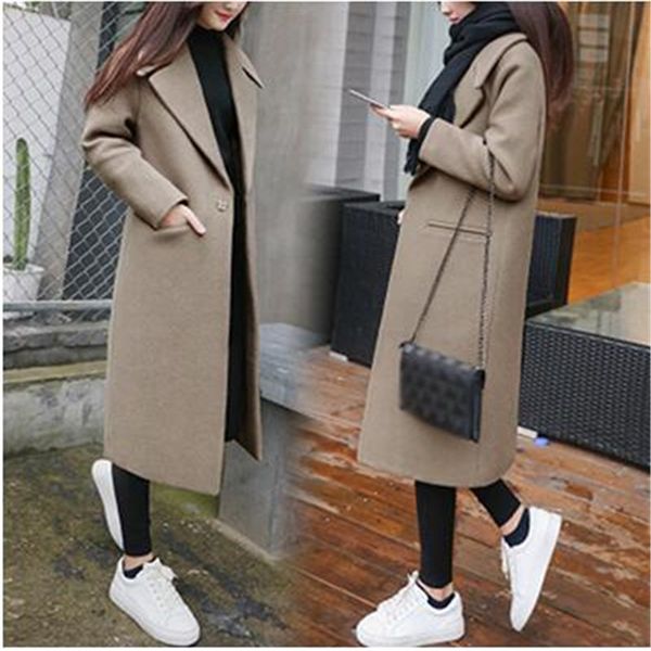 women's long lapel wool blend coat thicken loose solid color dark buckle long knee coat winter large size wool female new, Tan;black
women's long lapel wool blend coat thicken loose solid color dark buckle long knee coat winter large size wool female new, Tan;black