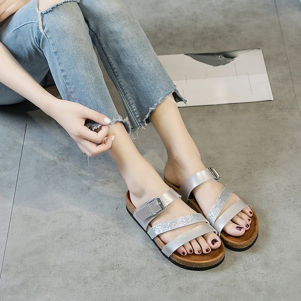 2019 new summer sequins beach cork slippers sandals casual double buckle clogs women non-slip flip flops flats shiny shoes, Black
2019 new summer sequins beach cork slippers sandals casual double buckle clogs women non-slip flip flops flats shiny shoes, Black