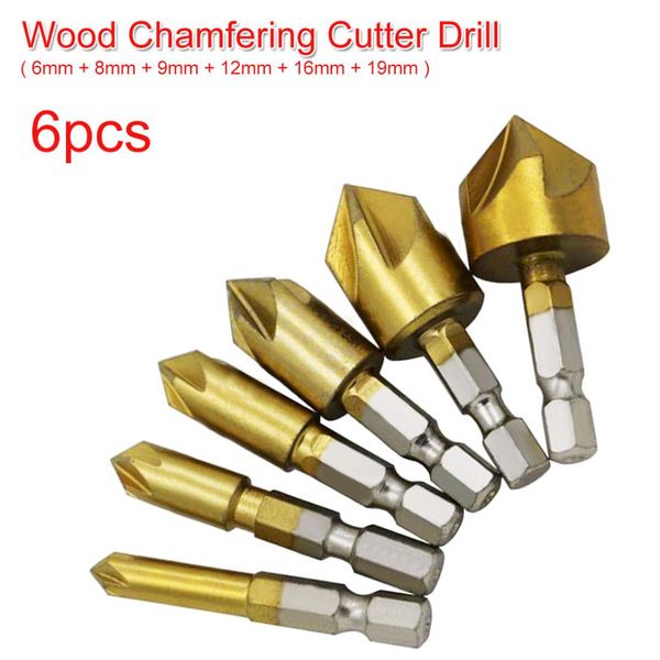 6pcs hss 5 flute countersink drill bit set 90 degree 1/4" hex shank chamfer cutter diy power tool 6mm 8mm 9mm 12mm 16mm 19mm
6pcs hss 5 flute countersink drill bit set 90 degree 1/4" hex shank chamfer cutter diy power tool 6mm 8mm 9mm 12mm 16mm 19mm