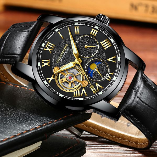 guanqin mens watches brand luxury tourbillon skeleton watch men sport leather waterproof automatic mechanical wrist watch, Slivery;brown
guanqin mens watches brand luxury tourbillon skeleton watch men sport leather waterproof automatic mechanical wrist watch, Slivery;brown