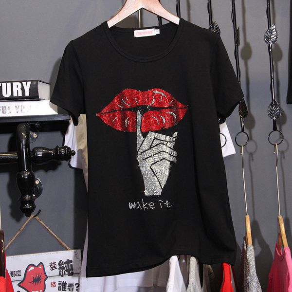 loose large size 3xl pure cotton drilling black t-shirts women short sleeve summer korean version tees 2018 trend c1075 y19060601, White
loose large size 3xl pure cotton drilling black t-shirts women short sleeve summer korean version tees 2018 trend c1075 y19060601, White
