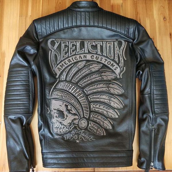 new arrival man's genuine cowhide leather coat male motorcycle biker jacket with embroidery high-end quality plus size xxxxxl, Black
new arrival man's genuine cowhide leather coat male motorcycle biker jacket with embroidery high-end quality plus size xxxxxl, Black