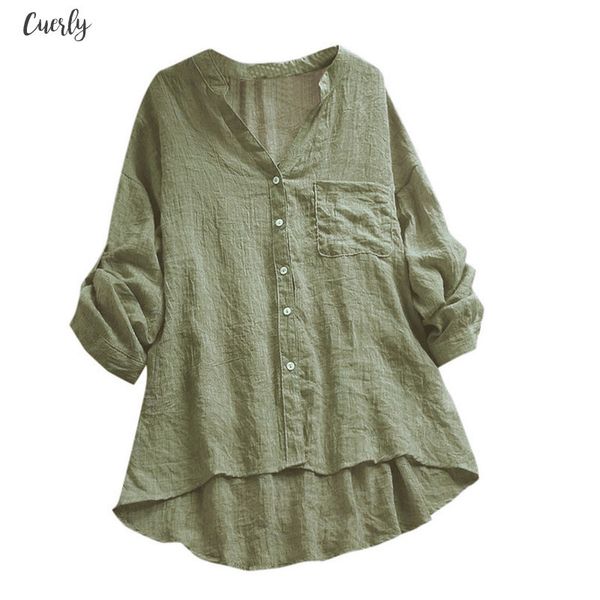 summer fashion botton shirt 2xl women new cotton linen casual see through long sleeve v neck pocket blouse wholesale n4, White 
summer fashion botton shirt 2xl women new cotton linen casual see through long sleeve v neck pocket blouse wholesale n4, White