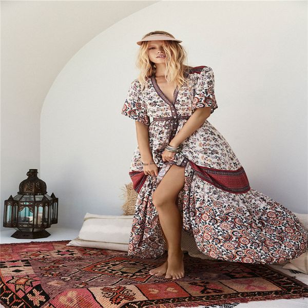 womens designer bohemian dresses v neck floral print dresses fashion button clothing womens casual ankle length apparel, Black;gray
womens designer bohemian dresses v neck floral print dresses fashion button clothing womens casual ankle length apparel, Black;gray