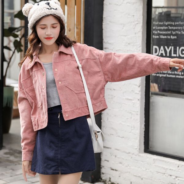 women corduroy jacket stylish pink long sleeve coats female cropped jacket casual loose turn-down collar chamarras de mujer, Black;brown
women corduroy jacket stylish pink long sleeve coats female cropped jacket casual loose turn-down collar chamarras de mujer, Black;brown