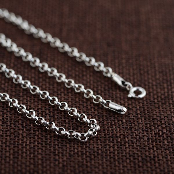 fnj 100% 925 silver link chain for women men accessorice s925 thai 3mm solid silver jewelry making necklaces