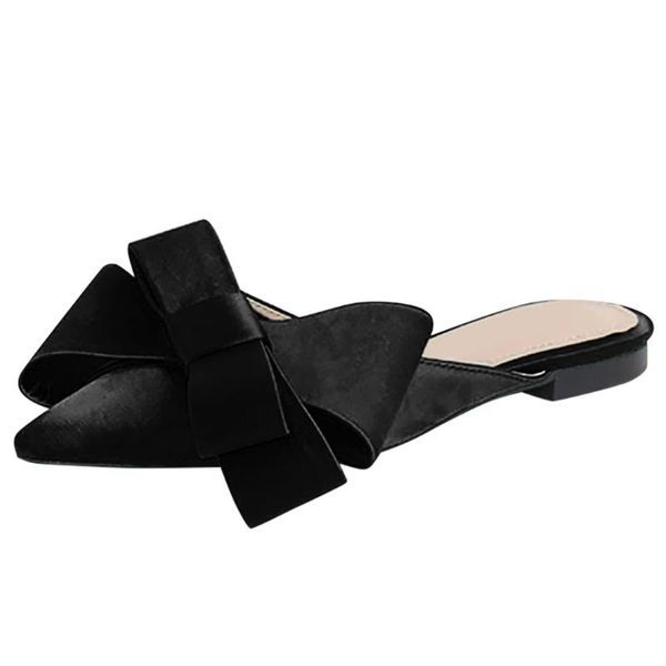 women's solid color pointed flat casual shallow mouth bow one foot single shoes slippers summer new listing 2020, Black
women's solid color pointed flat casual shallow mouth bow one foot single shoes slippers summer new listing 2020, Black