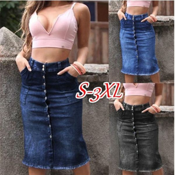 summer long skirts womens denim jeans mid-calf button pencil skirt washed jupe femme, Black
summer long skirts womens denim jeans mid-calf button pencil skirt washed jupe femme, Black