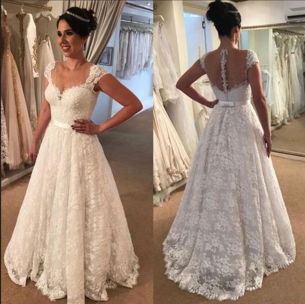 2019 Modest Full Lace A Line Wedding Dresses With Short Sleeves Appliques Hollow Button Back Bridal Dresses Full Length Wedding gowns
2019 Modest Full Lace A Line Wedding Dresses With Short Sleeves Appliques Hollow Button Back Bridal Dresses Full Length Wedding gowns