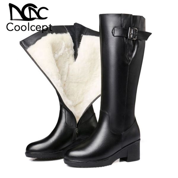 coolcept plush warm women knee high boots genuine leather winter square heels shoes fashion buckle women footwear size 35-43, Black
coolcept plush warm women knee high boots genuine leather winter square heels shoes fashion buckle women footwear size 35-43, Black