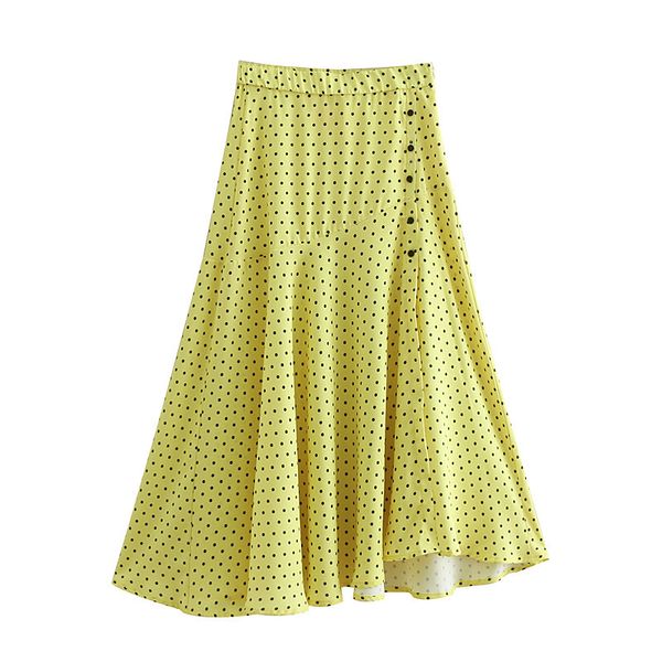 june 48-6266 european and american fashion point printed half-length skirt, Black