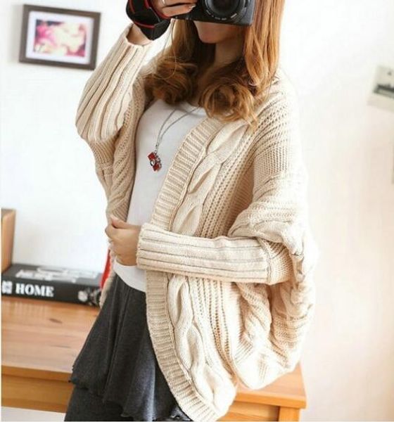 women full batwing sleeve sweaters casual fashion women's coat loose clothing winter spring coarse wool cardigan, White;black
women full batwing sleeve sweaters casual fashion women's coat loose clothing winter spring coarse wool cardigan, White;black