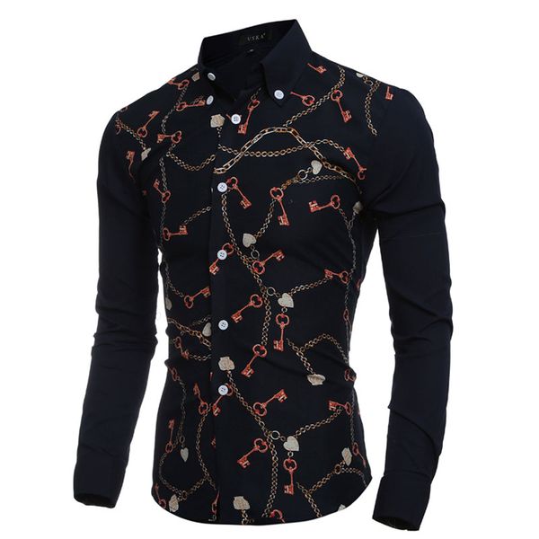 2016 fashion key & chain prints mens dress shirts long sleeve slim fit casual social camisas masculinas for man chemise homme, White;black
2016 fashion key & chain prints mens dress shirts long sleeve slim fit casual social camisas masculinas for man chemise homme, White;black