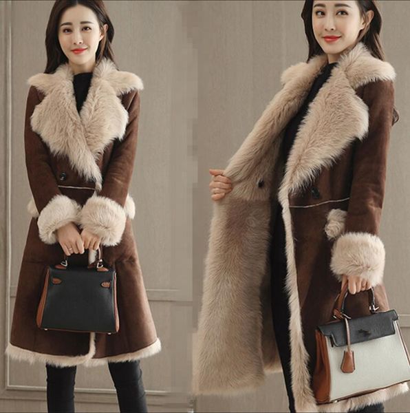 women turn down collar loose coats 2019 winter warm thicken coats and jackets long lambskin suede thick overcoats w780, Black;brown
women turn down collar loose coats 2019 winter warm thicken coats and jackets long lambskin suede thick overcoats w780, Black;brown