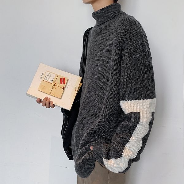 2019 new autumn and winter korean version of the couple loose stitching men's high collar casual sweater large size, White;black
2019 new autumn and winter korean version of the couple loose stitching men's high collar casual sweater large size, White;black