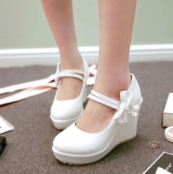 2019 spring and summer new sweet princess wedge single shoes high heel shallow mouth women's shoes, Black
2019 spring and summer new sweet princess wedge single shoes high heel shallow mouth women's shoes, Black