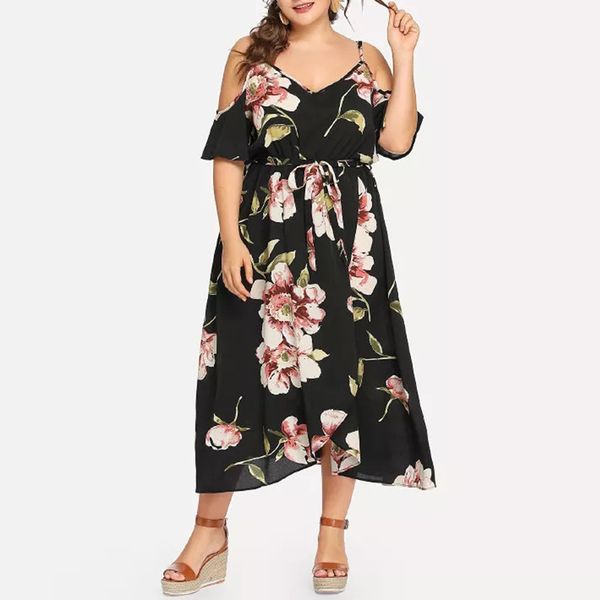 fashion summer dress female 2018 plus size women casual short sleeve cold shoulder boho flower print long dress robe vestidos, Black;gray
fashion summer dress female 2018 plus size women casual short sleeve cold shoulder boho flower print long dress robe vestidos, Black;gray