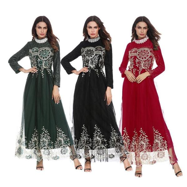 women mesh lace patchwork embroidery maxi abaya dress bridesmaid femme long sleeve elastic waist muslim dubai vestido, Red
women mesh lace patchwork embroidery maxi abaya dress bridesmaid femme long sleeve elastic waist muslim dubai vestido, Red