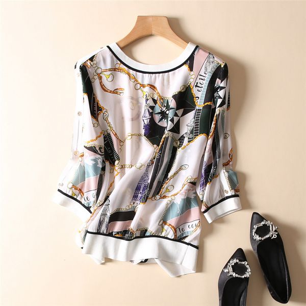 100% silk blouse women back false buckle chain printed lightweight plus o neck long sleeves loose casual new fashion, White
100% silk blouse women back false buckle chain printed lightweight plus o neck long sleeves loose casual new fashion, White