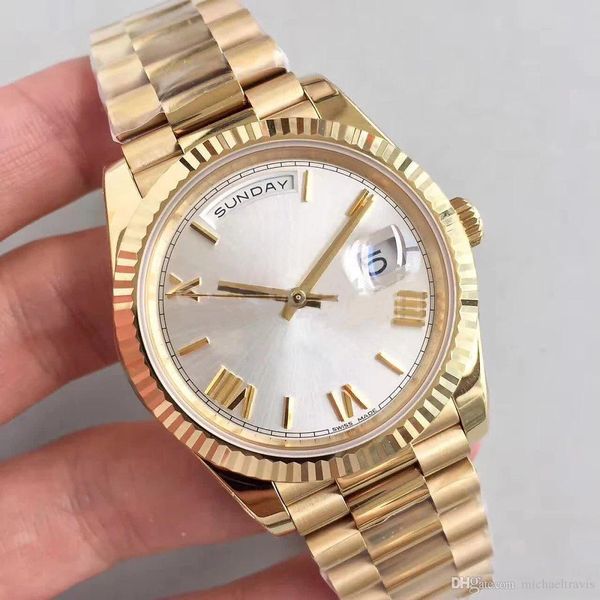 luxury mens watch date style 18k gold 40mm white roman numerals dial 2813 automatic movement president strap sapphire glass, Slivery;brown
luxury mens watch date style 18k gold 40mm white roman numerals dial 2813 automatic movement president strap sapphire glass, Slivery;brown