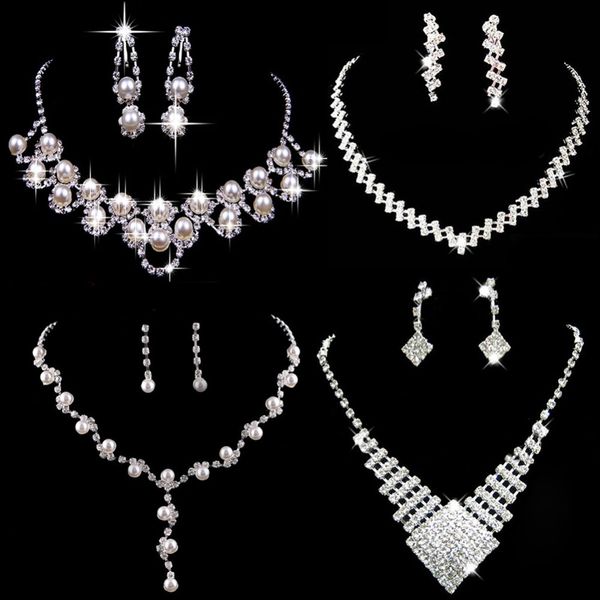 wonderful prom wedding bridal jewelry sets crystal rhinestone necklace earring sets sale, Silver