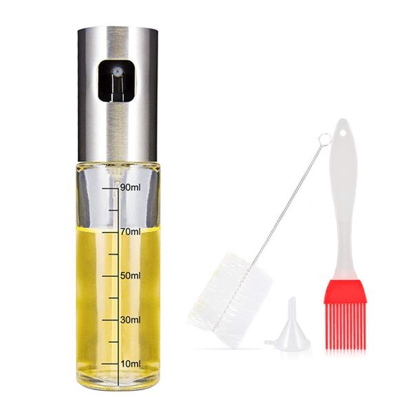 sprayer for cooking,4 in 1 refillable , oil and vinegar dispenser bottle with basting brush,bottle brush and oil funnel , making
